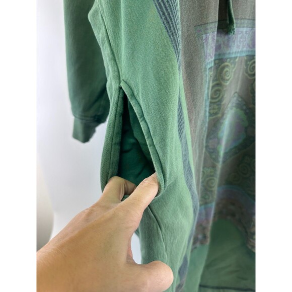 YESNO Long Hooded Sweatshirt Green Ethnic Pattern Drawstring Pullover One Size - Picture 4 of 13
